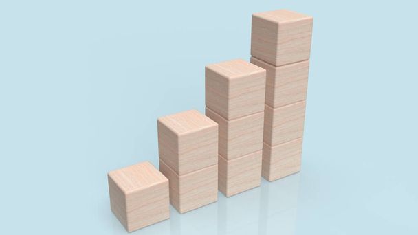 gráfico cubo de madeira no fundo azul para o conceito de negócio de renderização 3d - Foto, Imagem