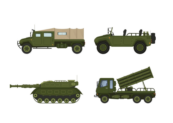 Armored Military Vehicles with Heavy Tank System Vector Set - Wektor, obraz