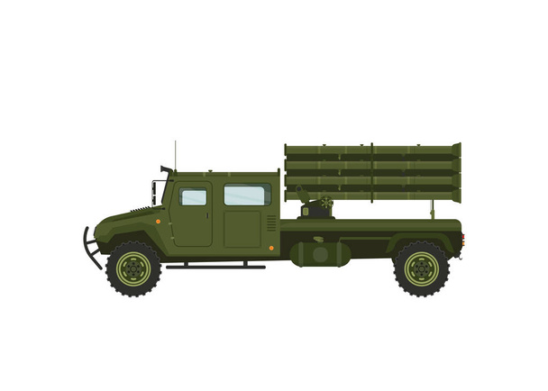 Multiple Rocket Launcher, Military Truck with Intercontinental Ballistic Rocket Flat Vector Illustration - Vektor, Bild