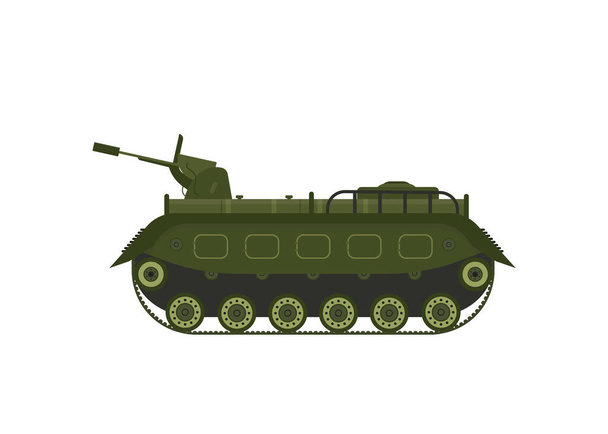 Groene Militaire Tank, Zware Speciale Machines, Gepantserde Vecht Voertuig, Oorlog Transport Vlakke Vector Illustratie - Vector, afbeelding