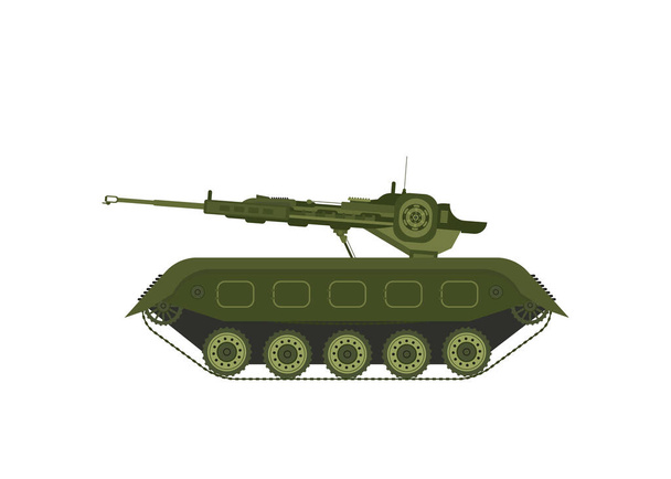 Green Military Tank, Heavy Special Machinery, Armored Fighting Vehicle, War Transport Flat Vector Illustration - Вектор, зображення