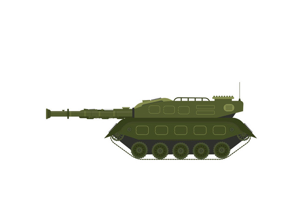 Zielony czołg wojskowy, ciężkie maszyny specjalne, opancerzony pojazd bojowy, transport wojenny płaski wektor ilustracji - Wektor, obraz