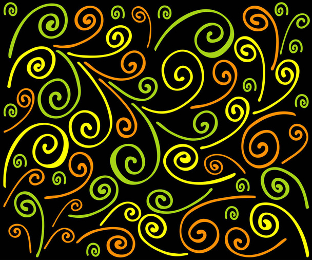 абстрактный фон разноцветных кудряшек на черном фоне - Вектор,изображение