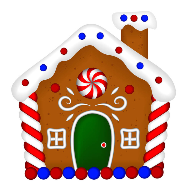 Gingerbread house decorated candy icing and sugar. Christmas cookies, traditional winter holiday xmas homemade baked sweet - Vector, Image