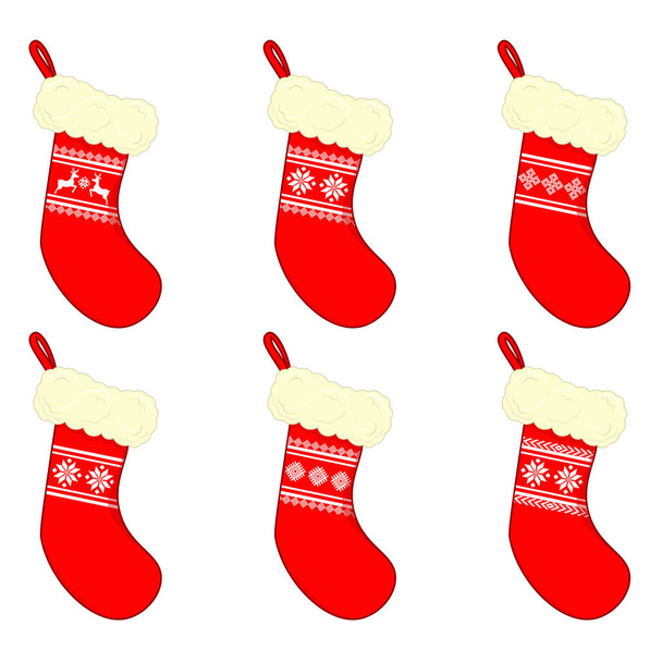 Симпатичные рождественские носки с зимним орнаментом - Вектор,изображение