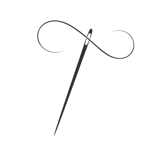 Icono gráfico de aguja. Señal aguja de coser con hilo aislado sobre fondo blanco. Símbolo de costura manual. Ilustración vectorial - Vector, Imagen