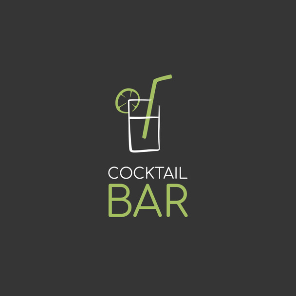 Alcohol logo. Logo for a bar, shop, restaurant. A glass with a straw and lemon on a black background with the inscription "cocktail bar". Vector illustration symbol. - Vector, Image