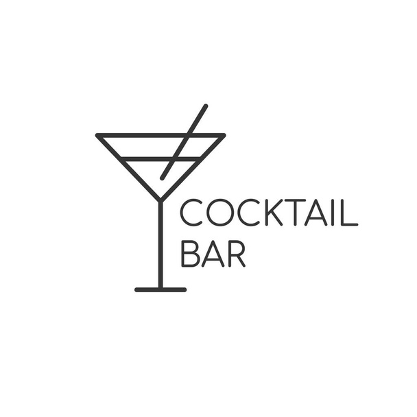 Minimalistic logo for alcoholic bar, shop, restaurant. Martini cocktail glass with a straw on a white background with the inscription "cocktail bar". Vector illustration symbol. - Вектор,изображение