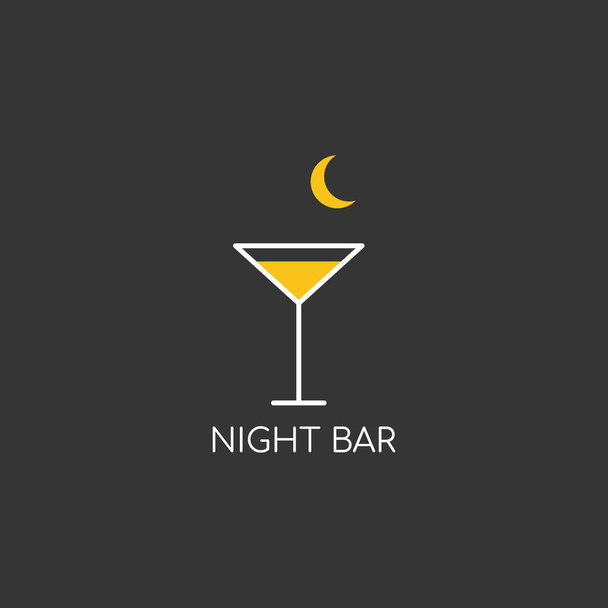 Alcohol logo. Logo for a bar, shop, restaurant. A glass of martini with yellow liquid on a black background with a crescent moon with the words "night bar". Vector illustration symbol. - Vektor, Bild