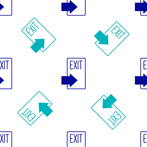 Blue Fire exit ikon elszigetelt zökkenőmentes minta fehér háttér. Tűzriadó ikon. Vektor - Vektor, kép