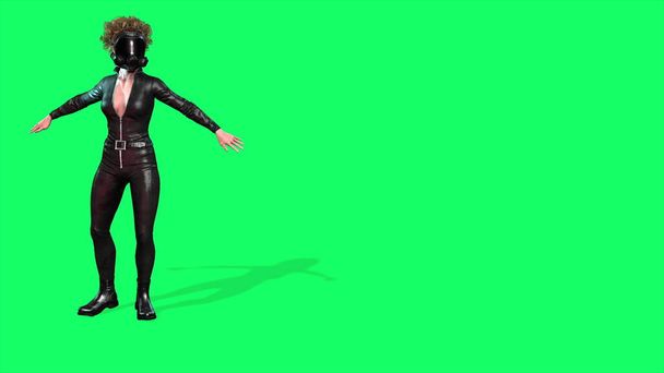 3D-Illustration - Charakter mit schwarzem Lederstoff auf grünem Hintergrund - Foto, Bild