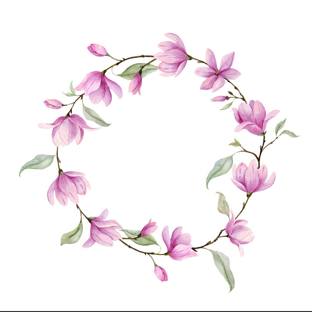 Watercolor Wreath with pink Flowers - Fotó, kép