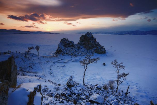 winter landscape nature lake baikal shamanka rock olkhon island - Photo, image