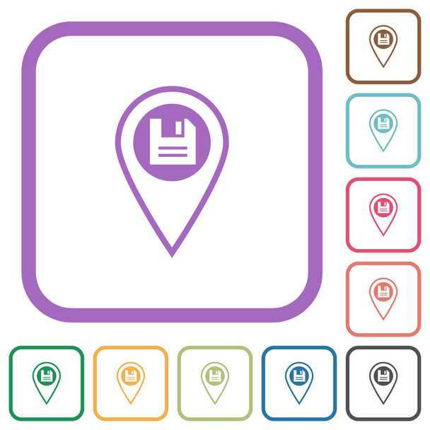 Сохранить местоположение GPS простые иконки в цвете округлые квадратные рамки на белом фоне - Вектор,изображение