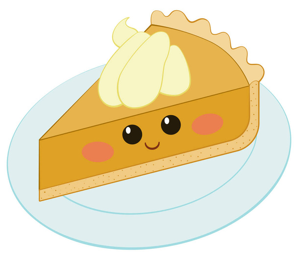 Cute cartoon kawaii pumpkin pie vector illustration isolated on white background. Traditional American pie illustration. - Διάνυσμα, εικόνα