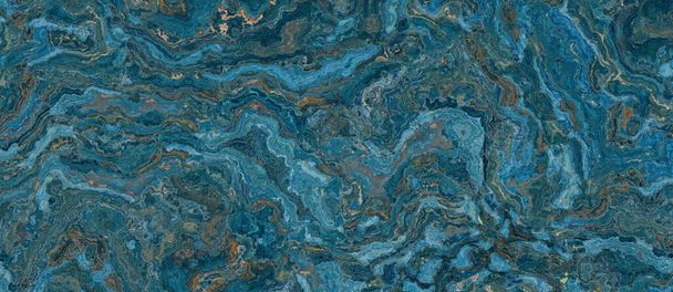 Colorful Blue marble tile with gold inclusions. 2d illustration - Photo, Image