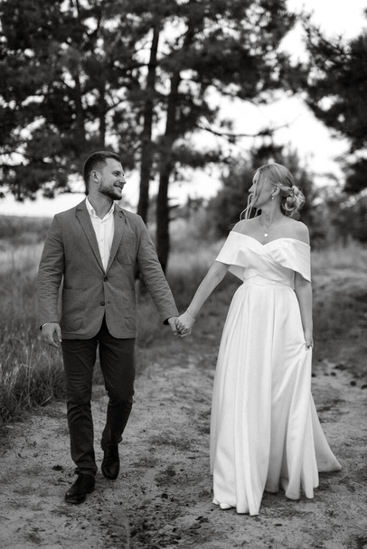 mariée et marié sur une promenade dans les bois - Photo, image