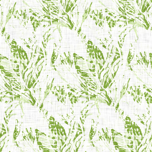 Χειροποίητο μοτίβο λουλούδι λινό υφή. Ιδιότροπος κήπος χωρίς ραφή μοτίβο. Σύγχρονη άνοιξη doodle floral ύφασμα φύση για διακόσμηση σπιτιού. Βοτανικό σκάνδαλο στυλ ρουστίκ πράσινο σε όλη την εκτύπωση. - Φωτογραφία, εικόνα