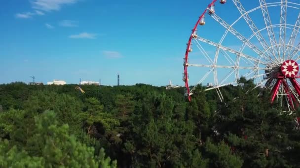 Ruota panoramica nel Gorky Central Park della cultura e del tempo libero a Kharkov vista aerea - Filmati, video