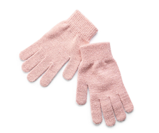 Pink warm gloves on white background - Photo, Image