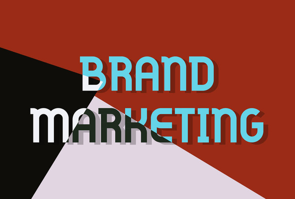 Brand Marketing-et mutató szöveges jel. Koncepció jelentése Létrehozása tudatosság a termékek a világ minden tájáról Line Illusztrált hátterek különböző formák és színek. - Fotó, kép