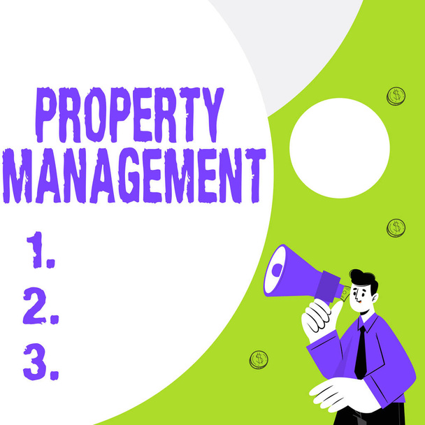 Text sign showing Property Management. Concept meaning Overseeing of Real Estate Preserved value of Facility Abstract Displaying Different Typing Method, Keyboard Data Processing - Photo, Image