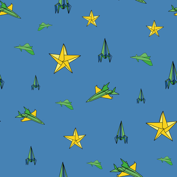 Vektor světle modrá Malé origami papír Letadlo a raketa pozadí vzor - Vektor, obrázek