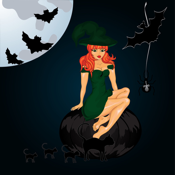 Witch and pumpkins - Vector, Image