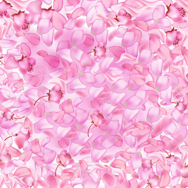 Pink falling sakura petals.Nature horizontal black background. - Vector, Image
