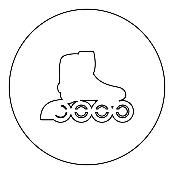 Patins à roulettes lames Icône de transport personnel en cercle rond couleur noire vecteur illustration image contour ligne style mince simple - Vecteur, image
