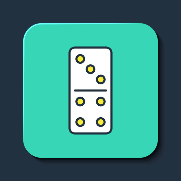 Gevulde omtrek Domino icoon geïsoleerd op blauwe achtergrond. Turkoois vierkante knop. Vector - Vector, afbeelding