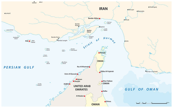 Grafikvektorkarte der Straße von Hormus, Iran, Oman - Vektor, Bild