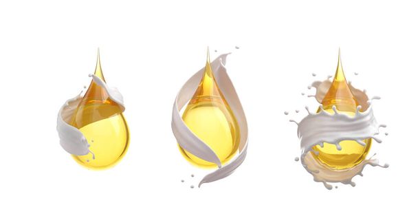 Oil drop with White Milk Cream, 3d rendering. - Foto, Imagem