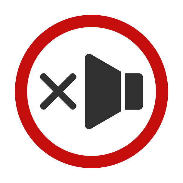 Silenciar icono círculo rojo, sin ilustración de stock de sonido - Vector, imagen