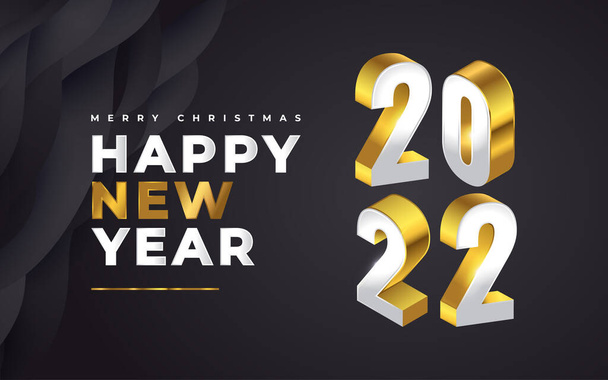 Elegant 2022 New Year Banner Design with 3D Numbers in White and Gold Style. New Year Celebration Design Template for Flyer, Poster, Brochure, Card, Banner or Postcard - Vector, Image