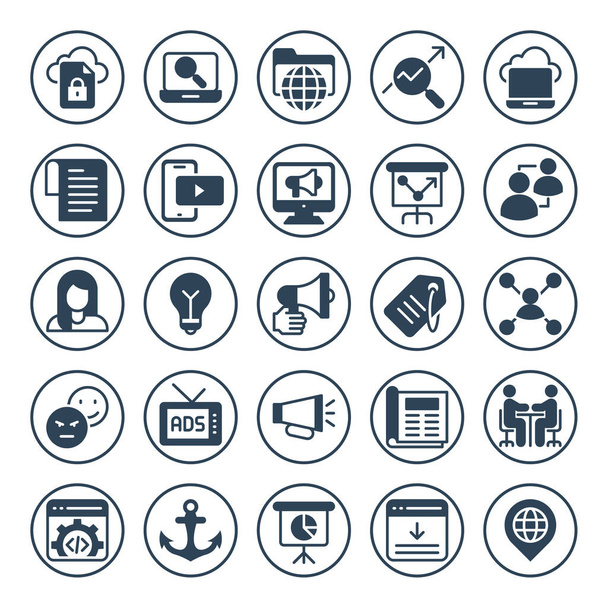 Circle glyph icons for search engine optimization. - Vector, Image