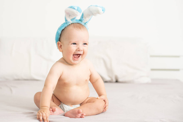 Cute little boy with bunny ears, Easter - Φωτογραφία, εικόνα