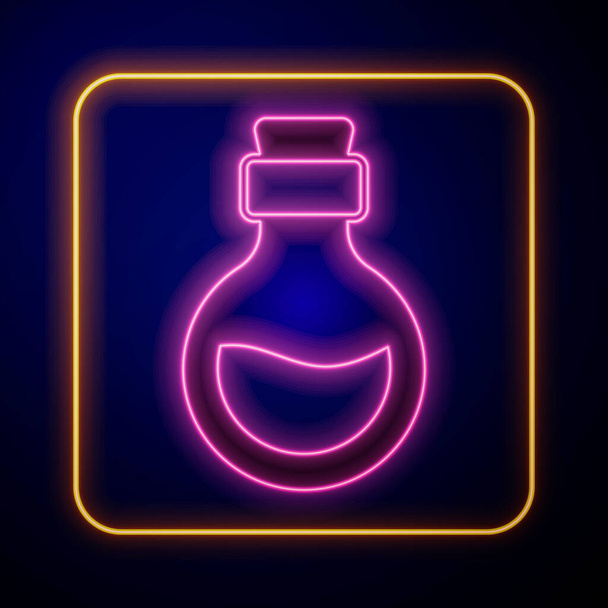 ブラックを基調とした魔法のエリキシルアイコンが光るネオングラスボトル。コンピュータゲーム資産。ベクトル - ベクター画像