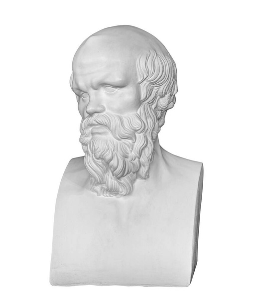 Socrates. Ancient marble statue head of the greek philosopher. Man bust with beard isolated on white background with clipping path - Photo, Image