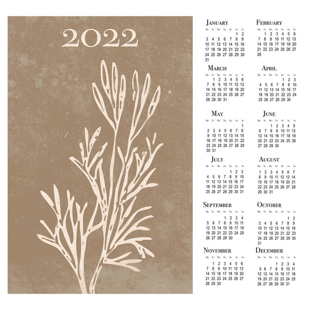 Calendar for 2022. Printable wall calendar, week starts on Monday. - Photo, Image
