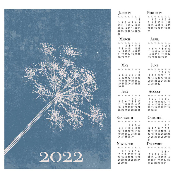 Ημερολόγιο για το 2022. Εκτυπώσιμη ημερολόγιο τοίχου, εβδομάδα ξεκινά τη Δευτέρα. - Φωτογραφία, εικόνα