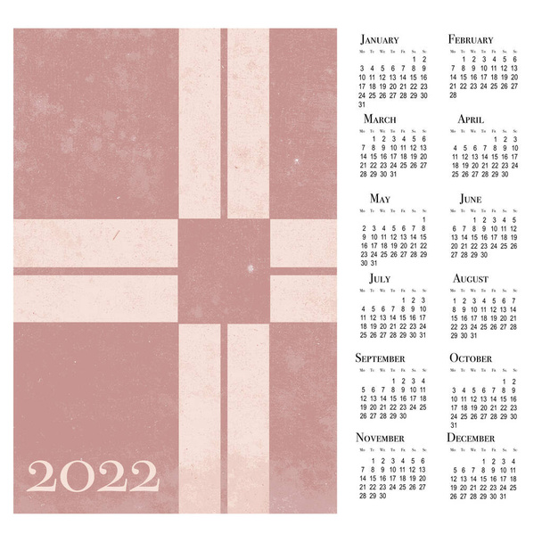 Календарь на 2022. Календарь, неделя начинается в понедельник. - Фото, изображение