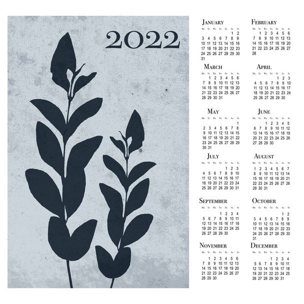 Календарь на 2022. Календарь, неделя начинается в понедельник. - Фото, изображение