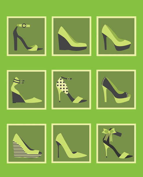 Único conjunto de ícones sapatos mulheres verdes
 - Vetor, Imagem