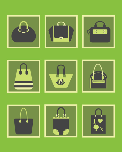 unikalne kobiet zielony portfel i torebki zestaw ikon - Wektor, obraz