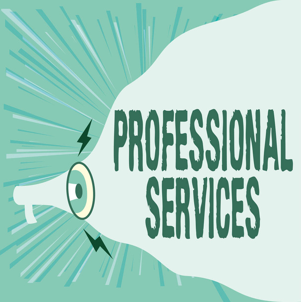 Hand writing sign Professional Services. Internet Concept offer Knowledge based help some require Licensed Megaphone Drawing Making New Loud Announcement To Blank Cloud. - Photo, Image