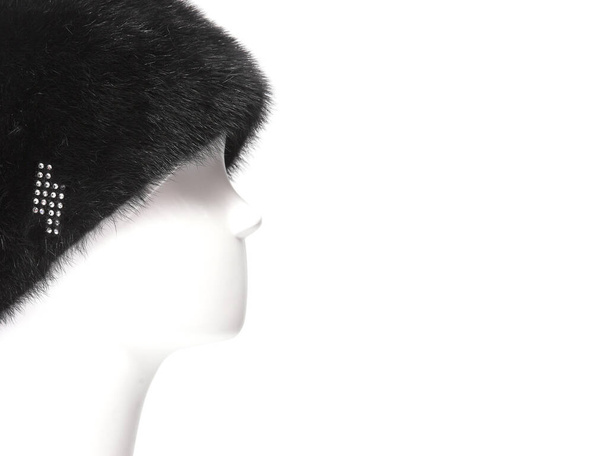 Mannequin head with fur hat isolated on a white background - Photo, Image