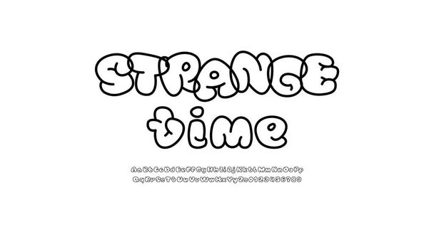 Комический современный шрифт нарисованный линией, модный алфавит в стиле мультфильма, прописные и строчные латинские буквы от А до Я и арабские цифры от 0 до 9 - Вектор,изображение