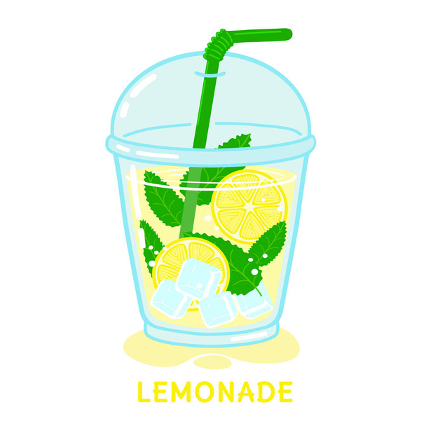Glass of lemonade with mint and straw - Διάνυσμα, εικόνα