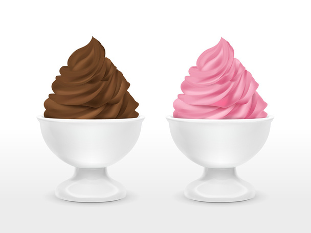 blank food container with chocolate and strawberry ice cream - Vector, Imagen